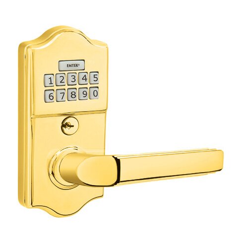 Emtek Milano Right Hand Classic Lever with Electronic Keypad Lock in Polished Brass