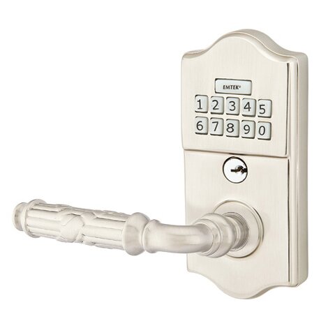 Emtek Ribbon & Reed Left Hand Classic Lever with Electronic Keypad Lock in Satin Nickel