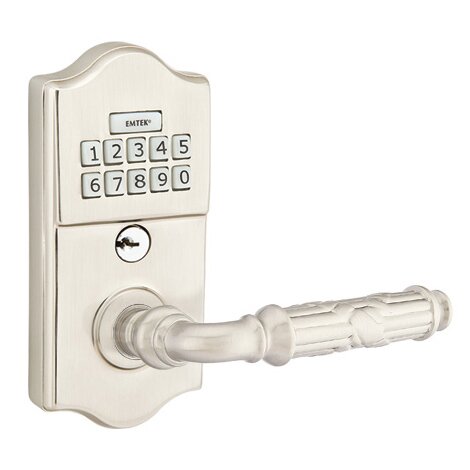 Emtek Ribbon & Reed Right Hand Classic Lever with Electronic Keypad Lock in Satin Nickel