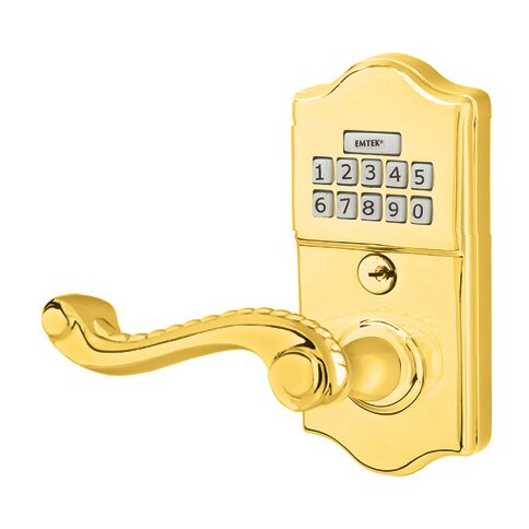 Emtek Rope Left Hand Classic Lever with Electronic Keypad Lock in Polished Brass