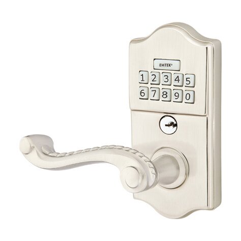 Emtek Rope Left Hand Classic Lever with Electronic Keypad Lock in Satin Nickel