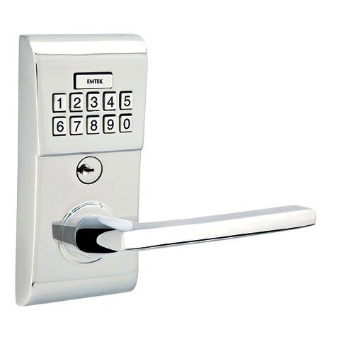Emtek Helios Right Hand Modern Lever with Electronic Keypad Lock in Polished Chrome