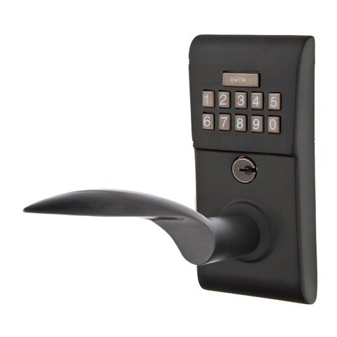 Emtek Mercury Left Hand Modern Lever with Electronic Keypad Lock in Flat Black