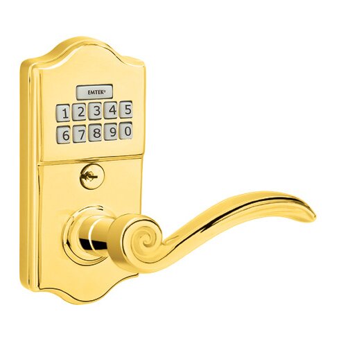 Emtek Elan Right Hand Classic Lever Storeroom Electronic Keypad Lock in Polished Brass