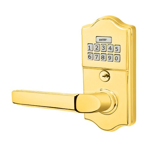 Emtek Milano Left Hand Classic Lever Storeroom Electronic Keypad Lock in Polished Brass
