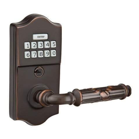 Emtek Ribbon & Reed Right Hand Classic Lever Storeroom Electronic Keypad Lock in Oil Rubbed Bronze