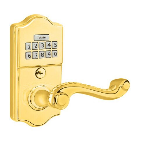 Emtek Rope Right Hand Classic Lever Storeroom Electronic Keypad Lock in Polished Brass