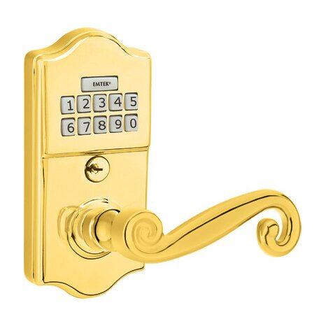 Emtek Rustic Right Hand Classic Lever Storeroom Electronic Keypad Lock in Polished Brass
