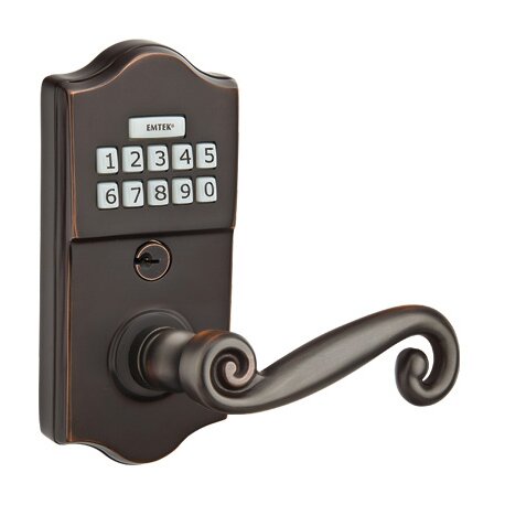 Emtek Rustic Right Hand Classic Lever Storeroom Electronic Keypad Lock in Oil Rubbed Bronze