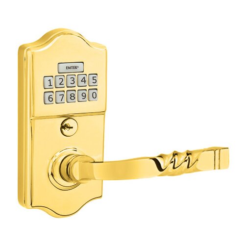 Emtek Santa Fe Right Hand Classic Lever Storeroom Electronic Keypad Lock in Polished Brass