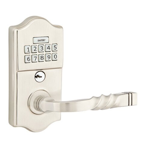 Emtek Santa Fe Right Hand Classic Lever Storeroom Electronic Keypad Lock in Satin Nickel