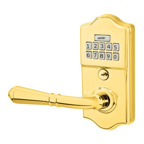 Emtek Turino Left Hand Classic Lever Storeroom Electronic Keypad Lock in Polished Brass