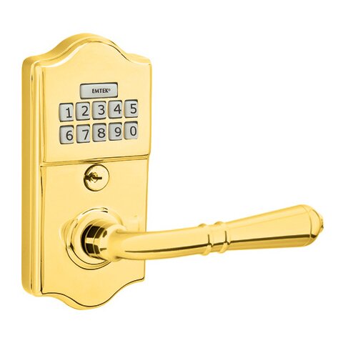 Emtek Turino Right Hand Classic Lever Storeroom Electronic Keypad Lock in Polished Brass