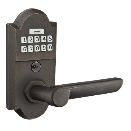 Emtek Aurora Right Hand Sandcast Bronze Lever Storeroom Electronic Keypad Lock in Medium Bronze