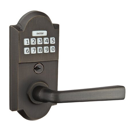 Emtek Cimarron Right Hand Sandcast Bronze Lever Storeroom Electronic Keypad Lock in Medium Bronze