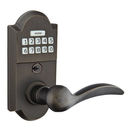 Emtek Durango Right Hand Sandcast Bronze Lever Storeroom Electronic Keypad Lock in Medium Bronze