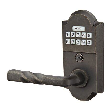 Emtek Montrose Left Hand Sandcast Bronze Lever Storeroom Electronic Keypad Lock in Medium Bronze