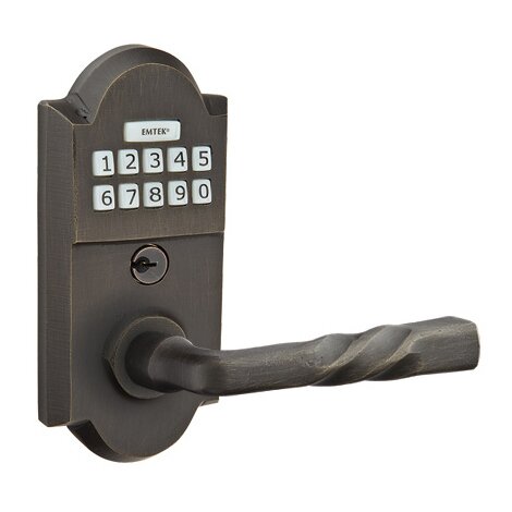 Emtek Montrose Right Hand Sandcast Bronze Lever Storeroom Electronic Keypad Lock in Medium Bronze