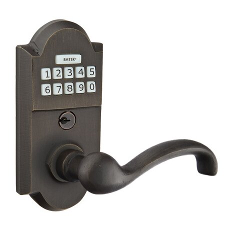 Emtek Teton Right Hand Sandcast Bronze Lever Storeroom Electronic Keypad Lock in Medium Bronze