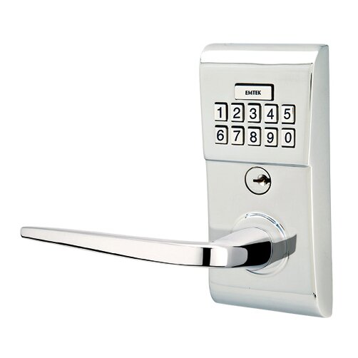 Emtek Athena Left Hand Modern Lever Storeroom Electronic Keypad Lock in Polished Chrome