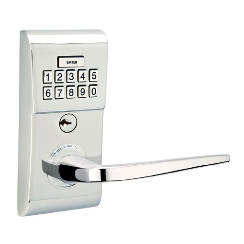 Emtek Athena Right Hand Modern Lever Storeroom Electronic Keypad Lock in Polished Chrome