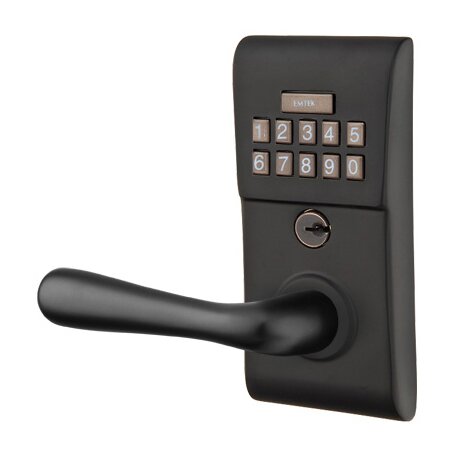 Emtek Basel Left Hand Modern Lever Storeroom Electronic Keypad Lock in Flat Black