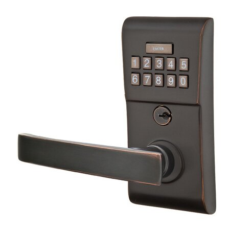 Emtek Geneva Left Hand Modern Lever Storeroom Electronic Keypad Lock in Oil Rubbed Bronze