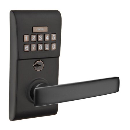 Emtek Geneva Modern Lever Storeroom Electronic Keypad Lock in Flat Black