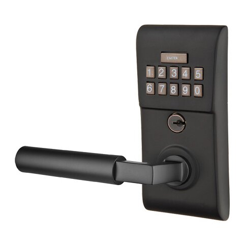 Emtek Hercules Left Hand Modern Lever Storeroom Electronic Keypad Lock in Flat Black