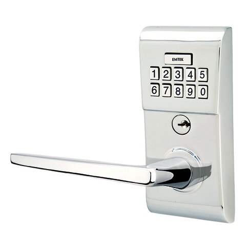 Emtek Hermes Left Hand Modern Lever Storeroom Electronic Keypad Lock in Polished Chrome