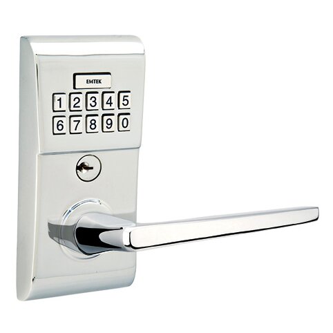 Emtek Hermes Right Hand Modern Lever Storeroom Electronic Keypad Lock in Polished Chrome