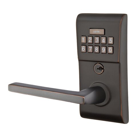 Emtek Helios Left Hand Modern Lever Storeroom Electronic Keypad Lock in Oil Rubbed Bronze