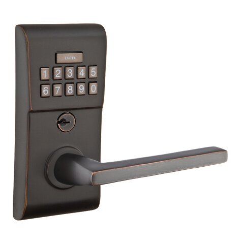 Emtek Helios Right Hand Modern Lever Storeroom Electronic Keypad Lock in Oil Rubbed Bronze