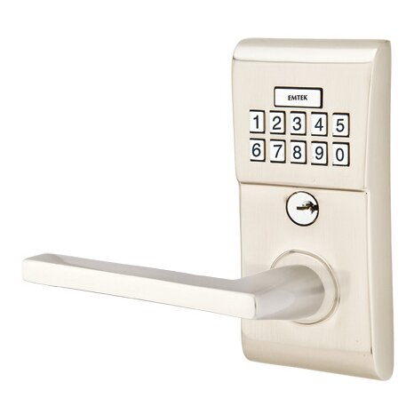 Emtek Helios Left Hand Modern Lever Storeroom Electronic Keypad Lock in Satin Nickel