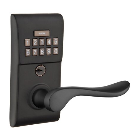 Emtek Luzern Modern Lever Storeroom Electronic Keypad Lock in Flat Black