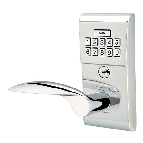Emtek Mercury Left Hand Modern Lever Storeroom Electronic Keypad Lock in Polished Chrome