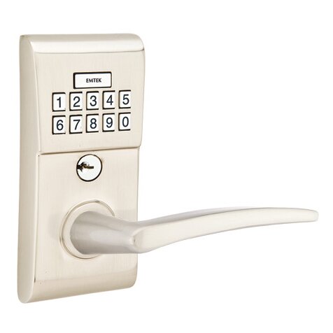Emtek Poseidon Right Hand Modern Lever Storeroom Electronic Keypad Lock in Satin Nickel
