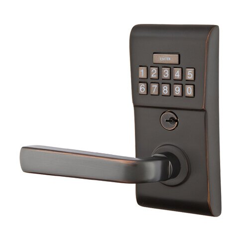 Emtek Sion Left Hand Modern Lever Storeroom Electronic Keypad Lock in Oil Rubbed Bronze