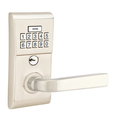 Emtek Sion Right Hand Modern Lever Storeroom Electronic Keypad Lock in Satin Nickel