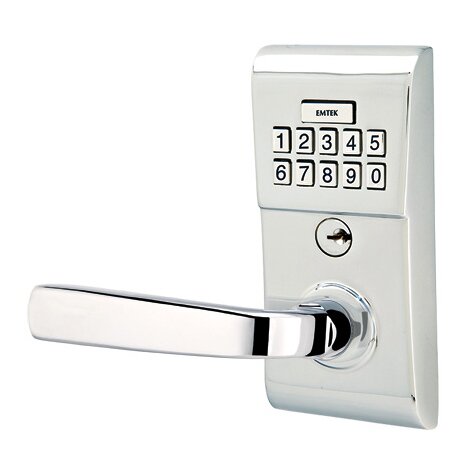 Emtek Sion Left Hand Modern Lever Storeroom Electronic Keypad Lock in Polished Chrome