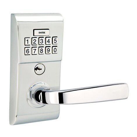 Emtek Sion Right Hand Modern Lever Storeroom Electronic Keypad Lock in Polished Chrome
