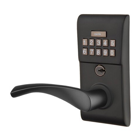 Emtek Triton Left Hand Modern Lever Storeroom Electronic Keypad Lock in Flat Black