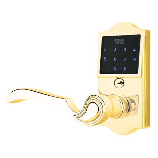 Emtek EMTouch Classic Keypad with Left Handed Coventry Lever in Polished Brass
