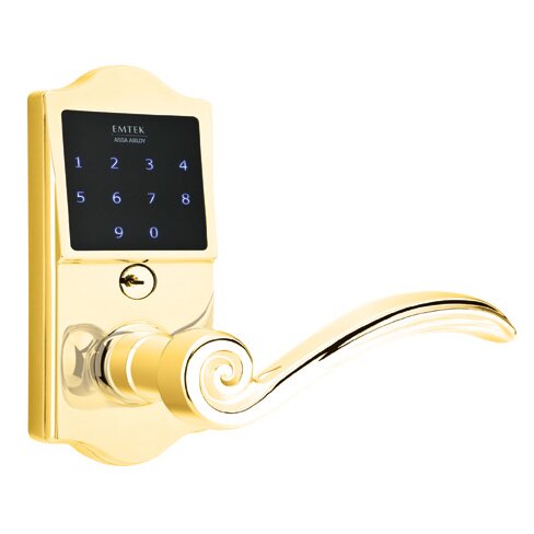 Emtek EMTouch Classic Keypad with Right Handed Elan Lever in Polished Brass