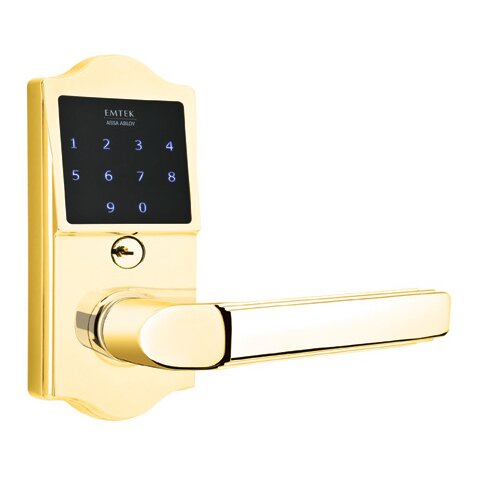 Emtek EMTouch Classic Keypad with Right Handed Milano Lever in Polished Brass