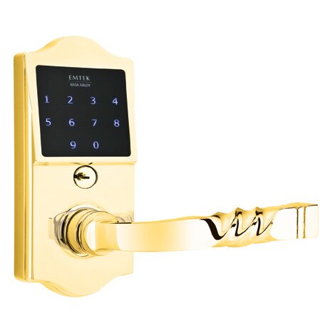Emtek EMTouch Classic Keypad with Right Handed Santa Fe Lever in Polished Brass
