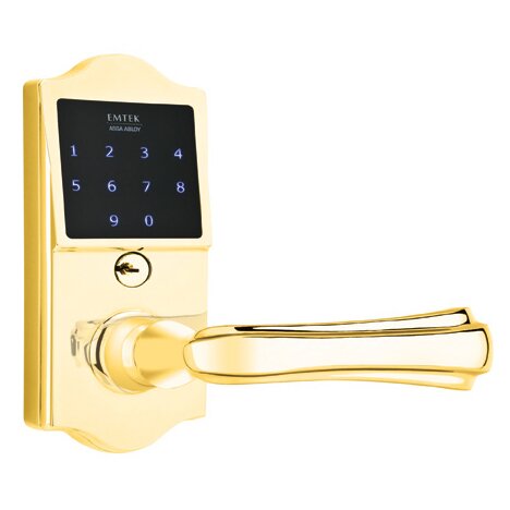Emtek EMTouch Classic Keypad with Right Handed Wembley Lever in Polished Brass