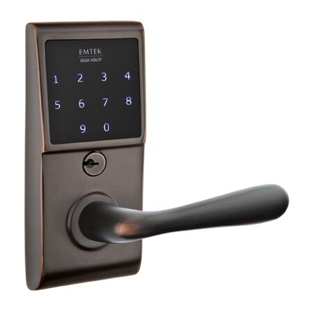 Emtek Basel Right Hand Emtouch Lever with Electronic Touchscreen Lock in Oil Rubbed Bronze