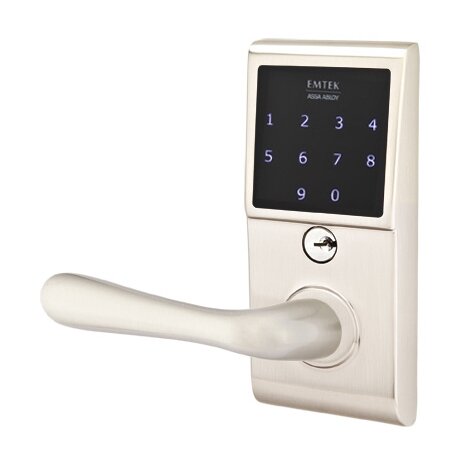 Emtek Basel Left Hand Emtouch Lever with Electronic Touchscreen Lock in Satin Nickel