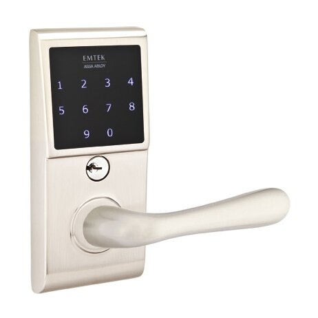 Emtek Basel Right Hand Emtouch Lever with Electronic Touchscreen Lock in Satin Nickel